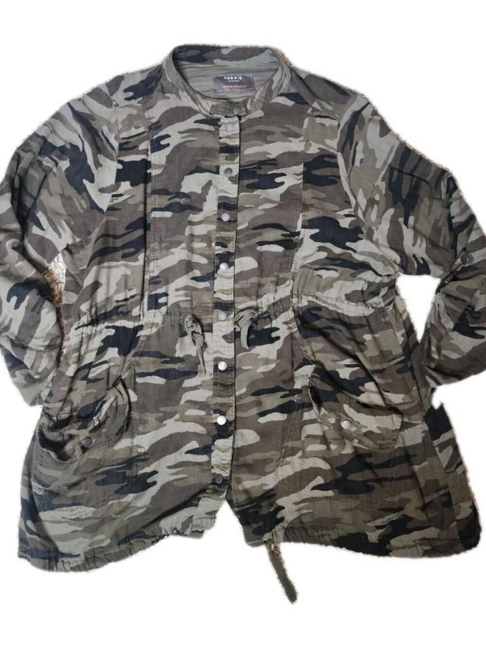 Torrid Camo Utility Anorak Jacket Sz 4 Green Military Twill Cotton Lightweight - Picture 5 of 8